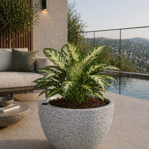 Selbstbewässerndes Pflanzgefäß „podd RÖDER“ in der Farbe Granit