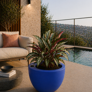 Selbstbewässerndes Pflanzgefäß „podd RÖDER“ in der Farbe Blau