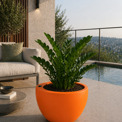 Selbstbewässerndes Pflanzgefäß „podd RÖDER“ in der Farbe Orange