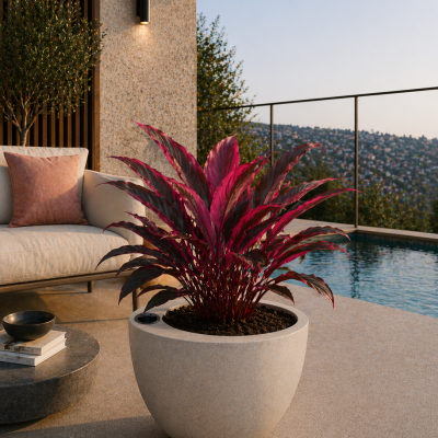 Selbstbewässerndes Pflanzgefäß „podd RÖDER“ in der Farbe Camel