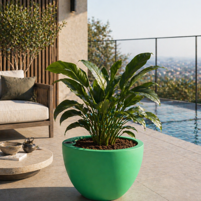 Selbstbewässerndes Pflanzgefäß „podd RÖDER“ in der Farbe Grün