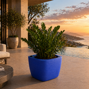 Self-watering planter “podd LOCKWITZ” in the color Glimmer Blue