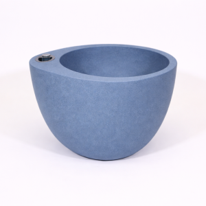 Self-watering planter “podd RÖDER” in the color dove blue nature stone