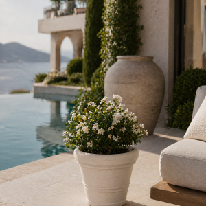 Selbstbewässerndes Pflanzgefäß „podd WEIßERITZ“ in der Farbe Camel