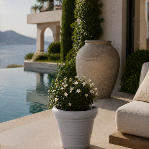 Selbstbewässerndes Pflanzgefäß „podd WEIßERITZ“ in der Farbe Zink